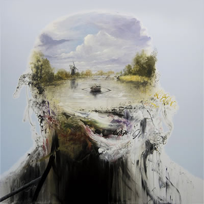 Sample artwork by David Kim Whittaker (Born 1964), known for symbolic head-shaped paintings, metaphysical portraits - View similar artists and auction records