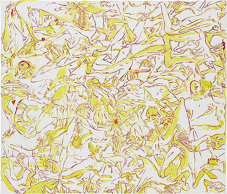 Sample artwork by Sue Williams (Born 1954), known for mod figure-sardonic nude graffiti painting - View similar artists and auction records