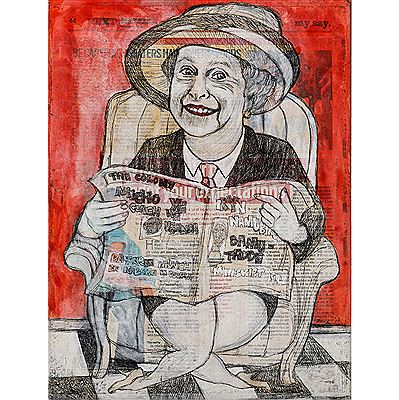 Elisabeth holding the colony (Newspaper), 2017 by Eria Nsubuga dit Sane - Auction record, sale price, and art valuation. Compare with similar artists and explore comparable artworks.