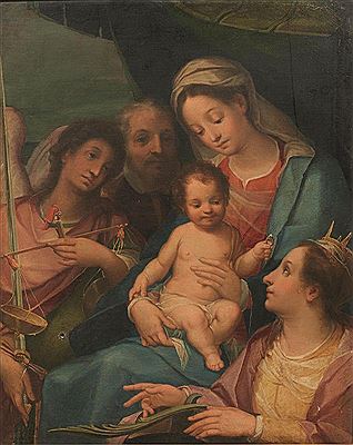 MATRIMONIO MISTICO DI SANTA CATERINA E SAN MICHELE ARCANGELO by Alessandro Di Agostino Casolani - Auction record, sale price, and art valuation. Compare with similar artists and explore comparable artworks.