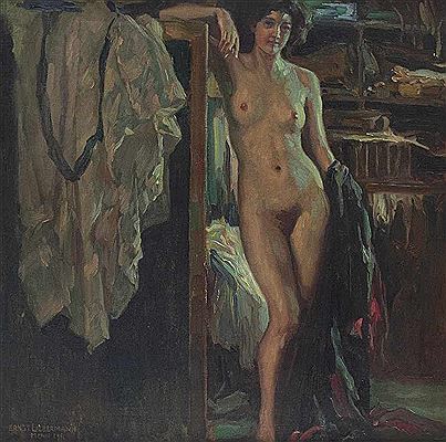 In grünem Licht (Stehender Akt)