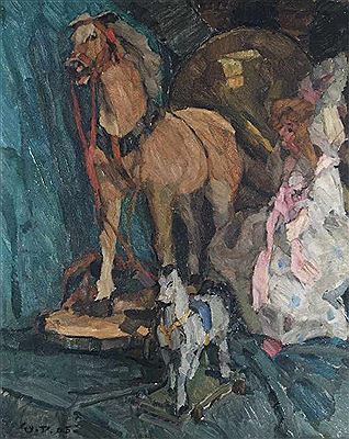 Toy horses and doll