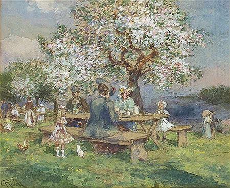 Coffee under the cerry trees by Carl Rudell - Auction record, sale price, and art valuation. Compare with similar artists and explore comparable artworks.