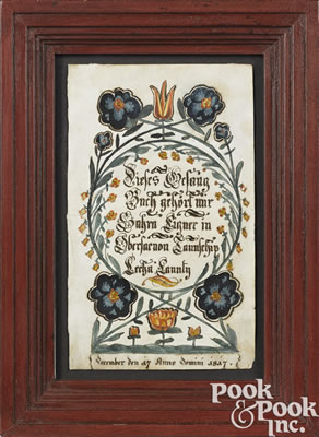 Bookplate, for Sarah Eigner, dated 1817, Upper Saucon Township, Lehigh County, Pennsylvania by Durs Rudy - Auction record, sale price, and art valuation. Compare with similar artists and explore comparable artworks.