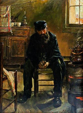 MAN SITTING AT THE STOVE
