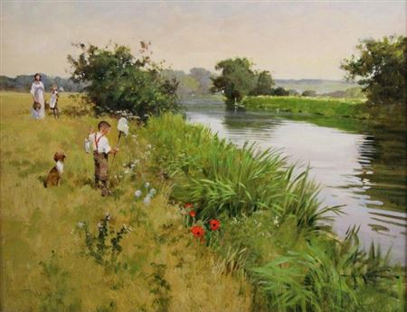 CATCHING BUTTERFLIES by John Haskins - Auction record, sale price, and art valuation. Compare with similar artists and explore comparable artworks.