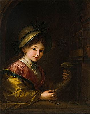 Bildnis eines jungen Mädchens mit Singvogel. 1794
