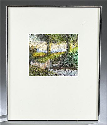Abstract of nude reclining under tress by water