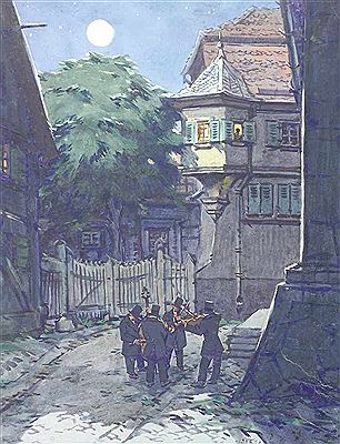 Musizierende bei Mondschein by Erich Kux - Auction record, sale price, and art valuation. Compare with similar artists and explore comparable artworks.