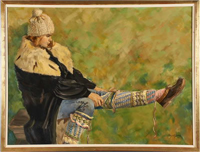 Untitled (girl pulling on leg warmers), 1983