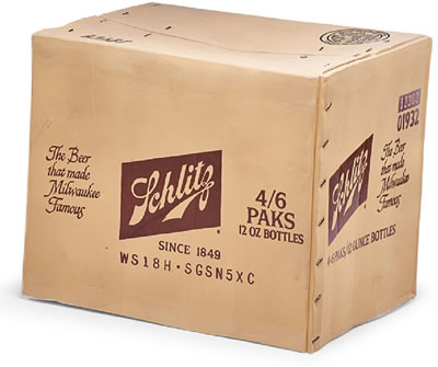 Untitled trompe l'oeil sculpture (Schlitz Beer Box), New York by Victor Spinski - Auction record, sale price, and art valuation. Compare with similar artists and explore comparable artworks.