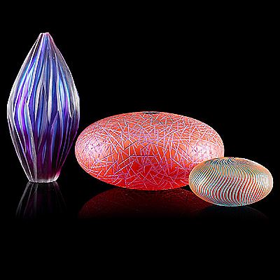 Three glass vessels, Switzerland, ca. 2000: "Red and Violet Horizon," "Interni", and untitled vase by Monica & Philip Guggisberg & Baldwin - Auction record, sale price, and art valuation. Compare with similar artists and explore comparable artworks.