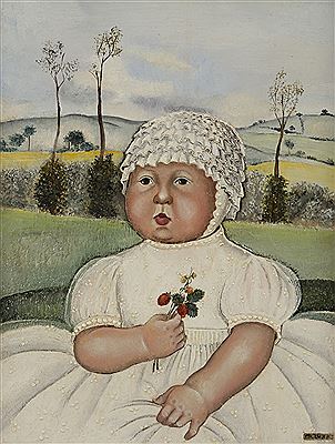 Bébé aux fraises des bois, vers 1920
