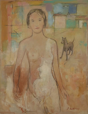 Jeune femme nue et chien