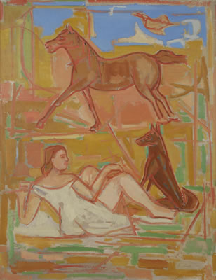 Femme au chien et au cheval