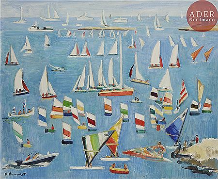 Sample artwork by Pierre Pruvost (1921 - 2008), known for abstract watercolor paintings, marine scenes, fiigures, genre, landscapes - View similar artists and auction records