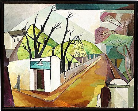 Kubistische Straßenecke mit Figur