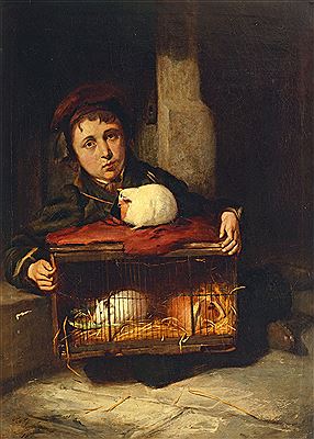 Portrait of a boy with guinea pigs in a stable by Robert James - Auction record, sale price, and art valuation. Compare with similar artists and explore comparable artworks.