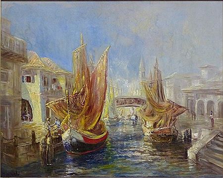 Personen und Segelschiffe im Venedig des 18. Jh.