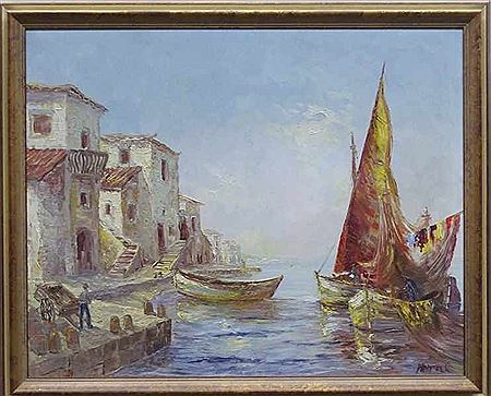 Italienische Küstenlandschaft mit Segelbooten