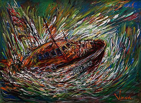 Lifeboat RNLI 1627 travelling at speed by Andrew Vicari - Auction record, sale price, and art valuation. Compare with similar artists and explore comparable artworks.