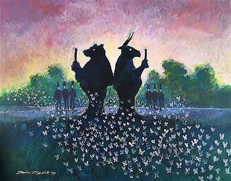Bull and Bear Standing Back to Back
