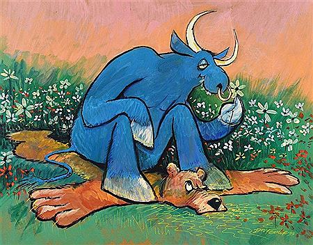Bull Sitting On Bear