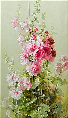 Still Life of Hollyhocks