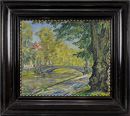 Match at the river with arch bridge and houses by Hermann Keuth - Auction record, sale price, and art valuation. Compare with similar artists and explore comparable artworks.