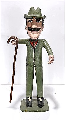 Man In Green Suit With Cane. by John Vivolo - Auction record, sale price, and art valuation. Compare with similar artists and explore comparable artworks.
