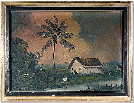 Early Florida Scene With Two Women Outside Of Home.