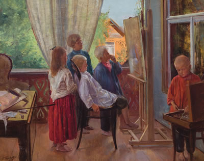 Morning Painting Class by Joseph Alfred Terry - Auction record, sale price, and art valuation. Compare with similar artists and explore comparable artworks.