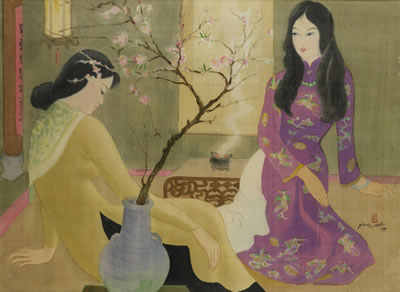 TWO YOUNG WOMEN WITH SPRING BLOSSOM by Hien Nang - Auction record, sale price, and art valuation. Compare with similar artists and explore comparable artworks.