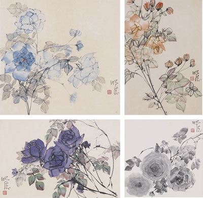 FOUR PAINTINGS OF ROSES