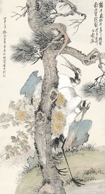 CRANES BY THE PINE
