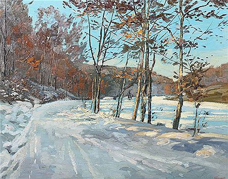 "Winterweg", zwischen Wald und Felder führend, verschneite Landschaftsdarstellung by Wolfgang Lammle - Auction record, sale price, and art valuation. Compare with similar artists and explore comparable artworks.