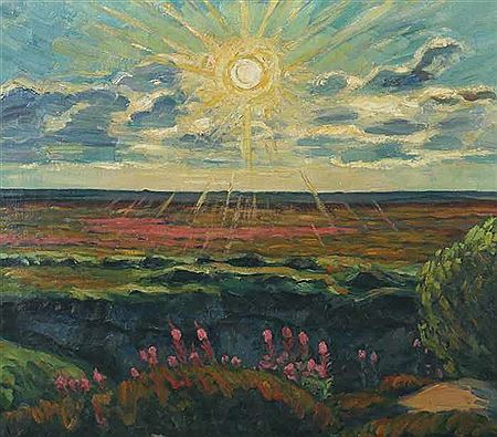 "Strahlende Sonne", über blühenden Wiesen, expressionistische Darstellung by Wilhelm Laage - Auction record, sale price, and art valuation. Compare with similar artists and explore comparable artworks.