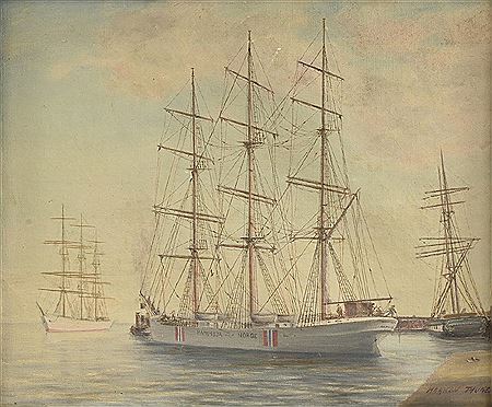 "Three Mast Haminoja Norge Ship at Dock"