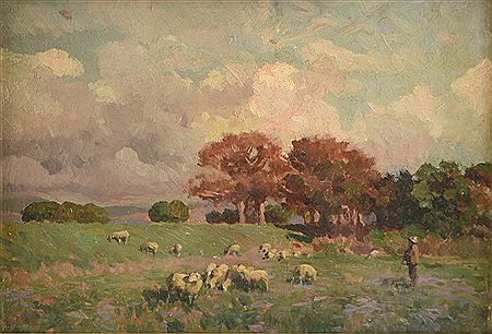 "Landscape With Sheep And Shepherd"