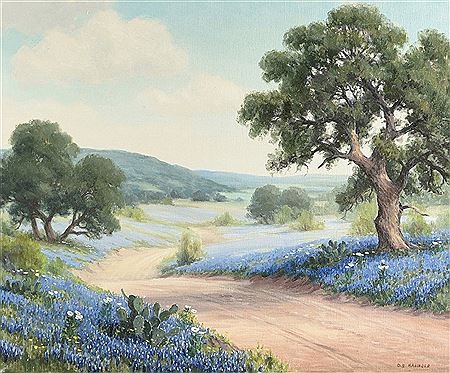 Country Road with Blue Bonnets