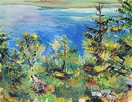 Blick durch Baumlandschaft zum Wasser. by Marianne Oppelt - Auction record, sale price, and art valuation. Compare with similar artists and explore comparable artworks.