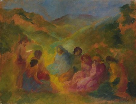 Sample artwork by Wilhelm Beindorf (1887 - 1969), known for figure, animal and landscape painter and wood cutter - View similar artists and auction records