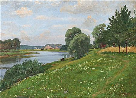 Blick über die Elbe bei Meißen zum Spargebirge. 1924.
