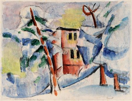Winterlandschaft mit dem Berghotel.