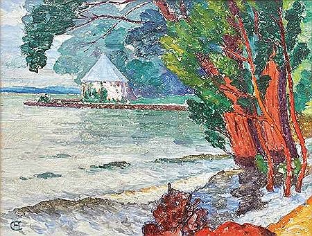 Landschaft am See mit Pavillon