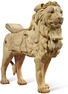 Rare Carved Basswood Carousel Standing Lion