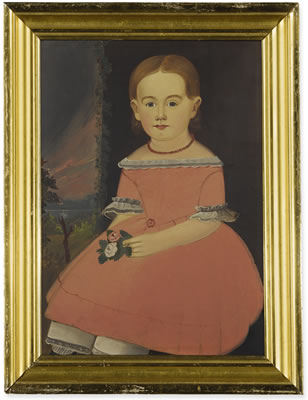 PORTRAIT OF A YOUNG GIRL IN A PINK DRESS HOLDING ROSES