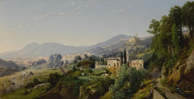 A VIEW OF GENOA FROM THE EAST WITH THE LANTERNA AND THE CHURCH OF SANTA MARIA ASSUNTA DI CARIGNANO IN THE DISTANCE AND THE SANTUARIO DI NOSTRA SIGNORA DEL MONTE TO THE RIGHT