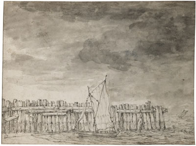 RECTO: BOAT MOORED ON A BEACH BY A WOODEN PALISADE VERSO: STUDY OF TREES by Jan Porcellis - Auction record, sale price, and art valuation. Compare with similar artists and explore comparable artworks.