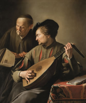 LUTE PLAYER ACCOMPANYING AN OLD MAN HOLDING A MUSICAL SCORE by Jacques Rousseaux - Auction record, sale price, and art valuation. Compare with similar artists and explore comparable artworks.